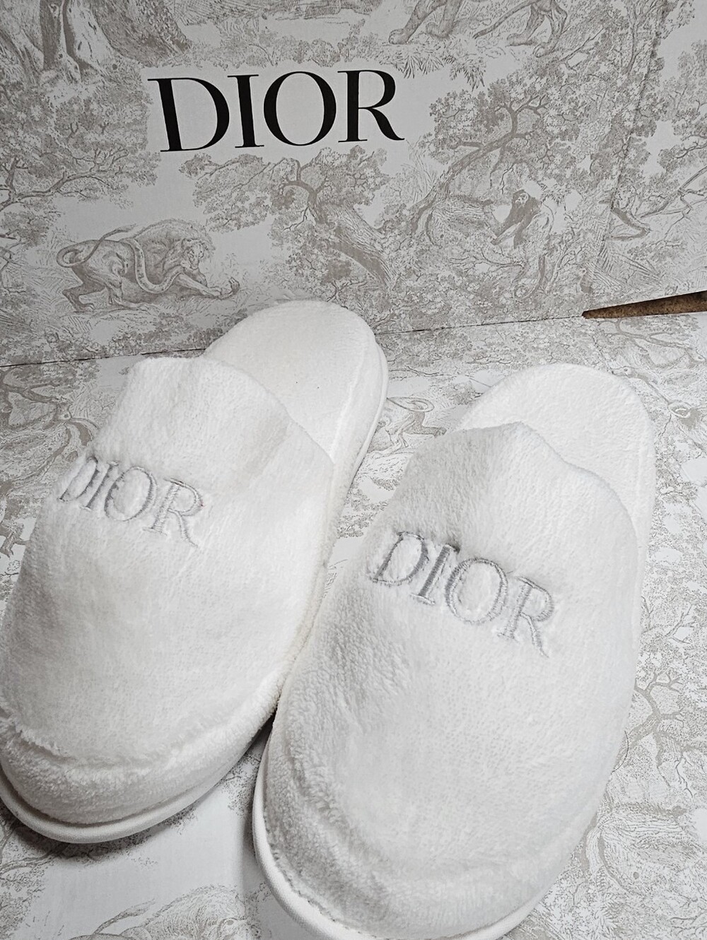 Authentic Dior Spa slippers received as part of the Dior Spa experience in NYC.